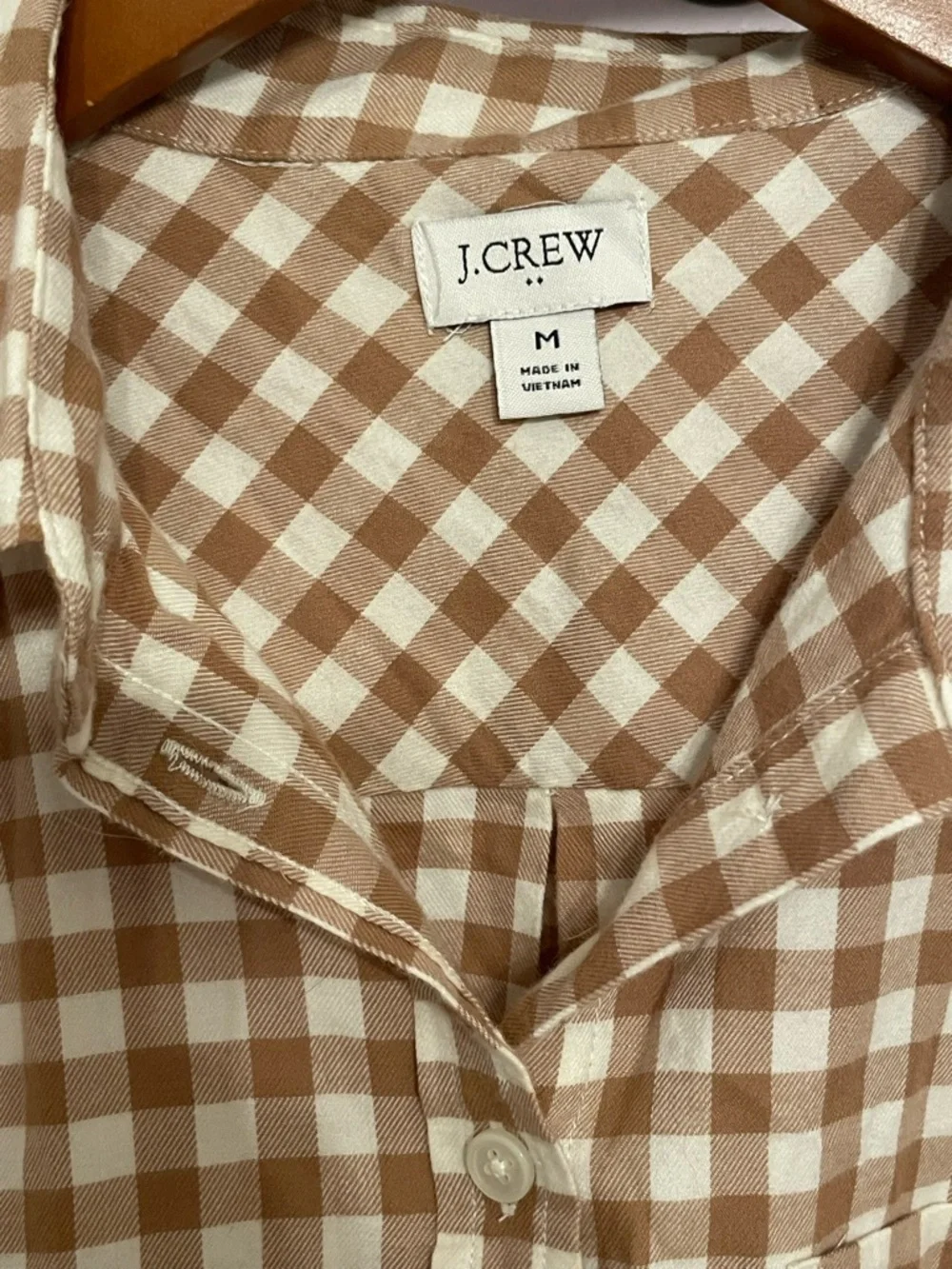 J.Crew Brown & Ivory Gingham Button Front Shirt 100% Cotton Size Medium